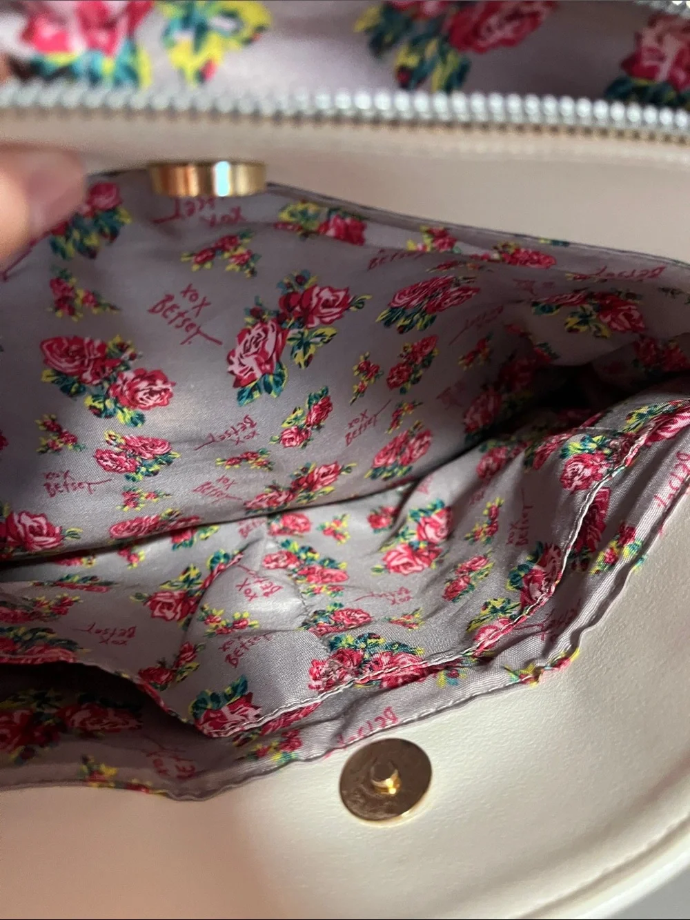 Betsey Johnson White Embossed Floral Satchel with Floral Scarf Accent - Picture 6 of 7